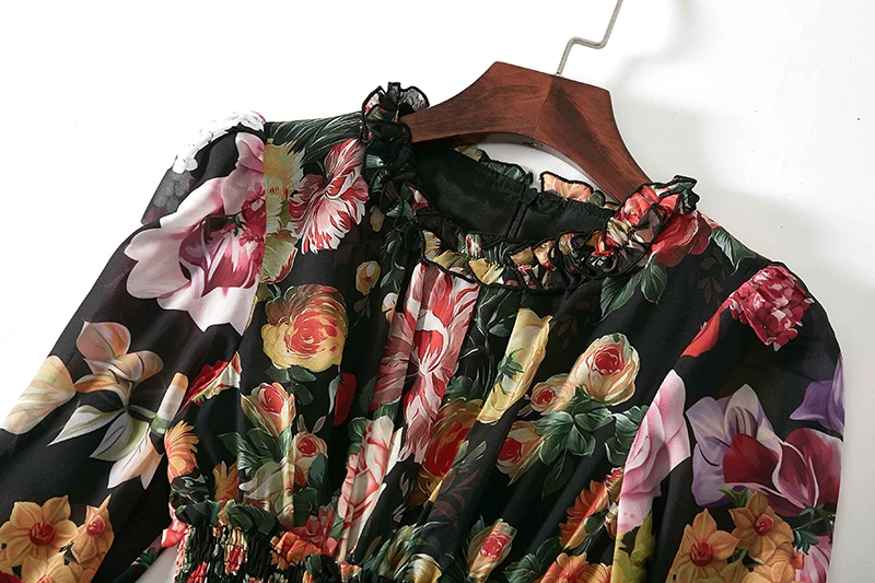 MIUXIMAO, длинное платье на заказ, плюс размер, модное, Новое поступление, с принтом розы, Каскадное, с рюшами, длиной до щиколотки, платье для женщин