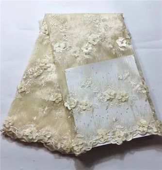 

Latest African Laces 2019 Bridal Fabric High Quality Nigeian French Lace With Stones 3d Embroidery Lace Trim For Lace Fabric 12