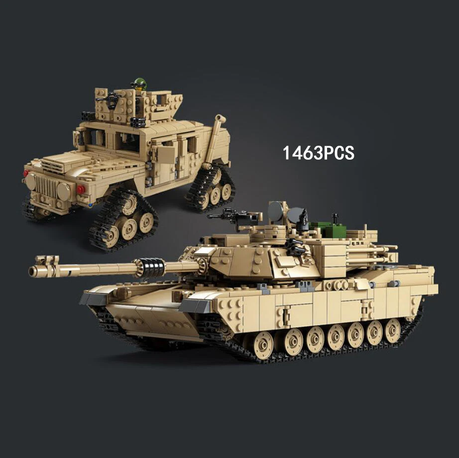 

Hot modern military M1A2 Abrams Main Battle Tank building block crawler hummer jeep bricks ww2 army figures 2in1 model toys