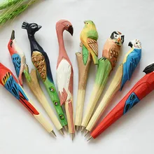 10 шт./лот деревянное ремесло ручка с животными классические деревянные животные ручной резные стержни креативные канцелярские принадлежности деревянная шариковая ручка
