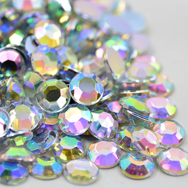 JUNAO, 2, 6, 8, 10, 18, 20 мм, кристаллы AB, стразы, аппликации, акриловые драгоценные камни, круглые прозрачные стразы кристаллы, камни для платья