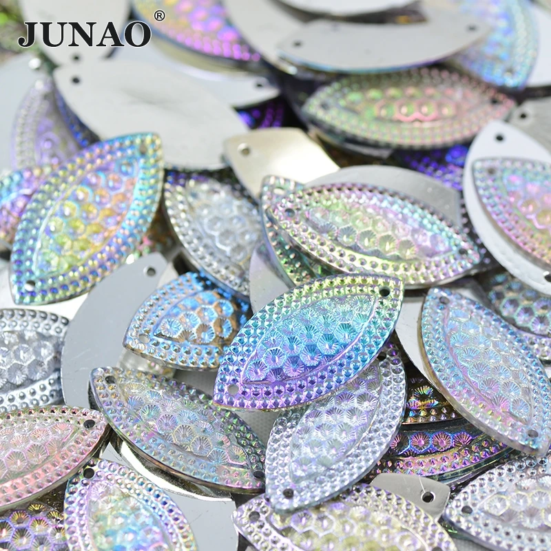 

JUNAO 15*30mm Sewing Crystal AB Rhinestones Strass Applique Sew On Flatback Crystal Stones Horse Eye Resin Beads For Clothes