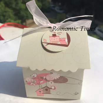 

200Pcs Hot Mini House Style Owl On the Branch Wedding Favors Candy Boxes Bomboniera Chocolate Party Gift Box, no tags