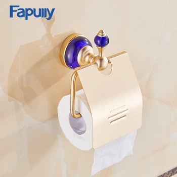 

Fapully Gold Paper Holder Luxury Blue Crystal Aluminum Roll Holder Bathroom Accessories Bath Hardware Hook Bath G106-04GB