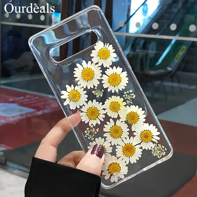 

Ourdeals Dried Real Flower Handmade Clear Pressed Phone Cover For Samsung Galaxy S8 S9 S10 Plus Note 8 9 Soft TPU Back Cases Bag