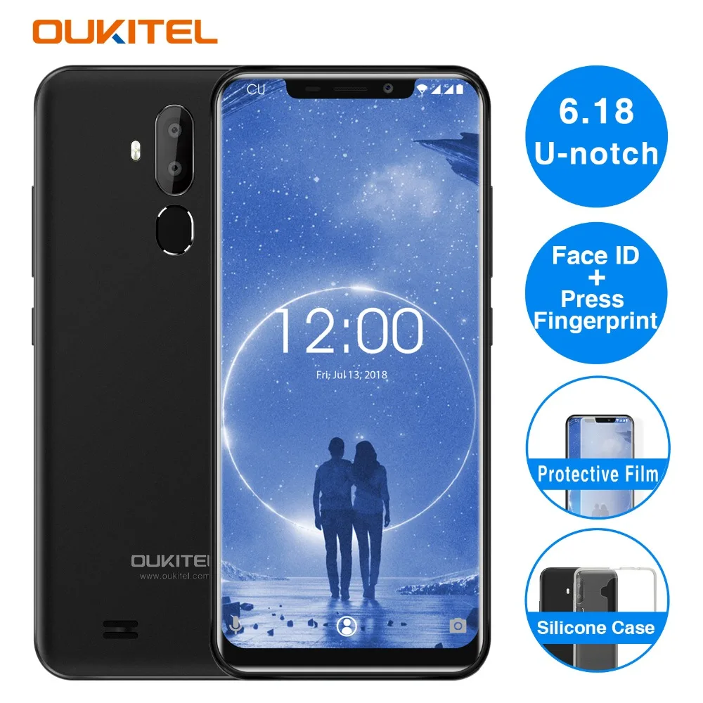 OUKITEL C12 3g смартфон 6,1" Android 8,1 MT6580 четырехъядерный 1. 3G Гц 2 ГБ+ 16 Гб 8MP+ 0.3MP Лицо ID нажмите отпечаток пальца мобильный телефон