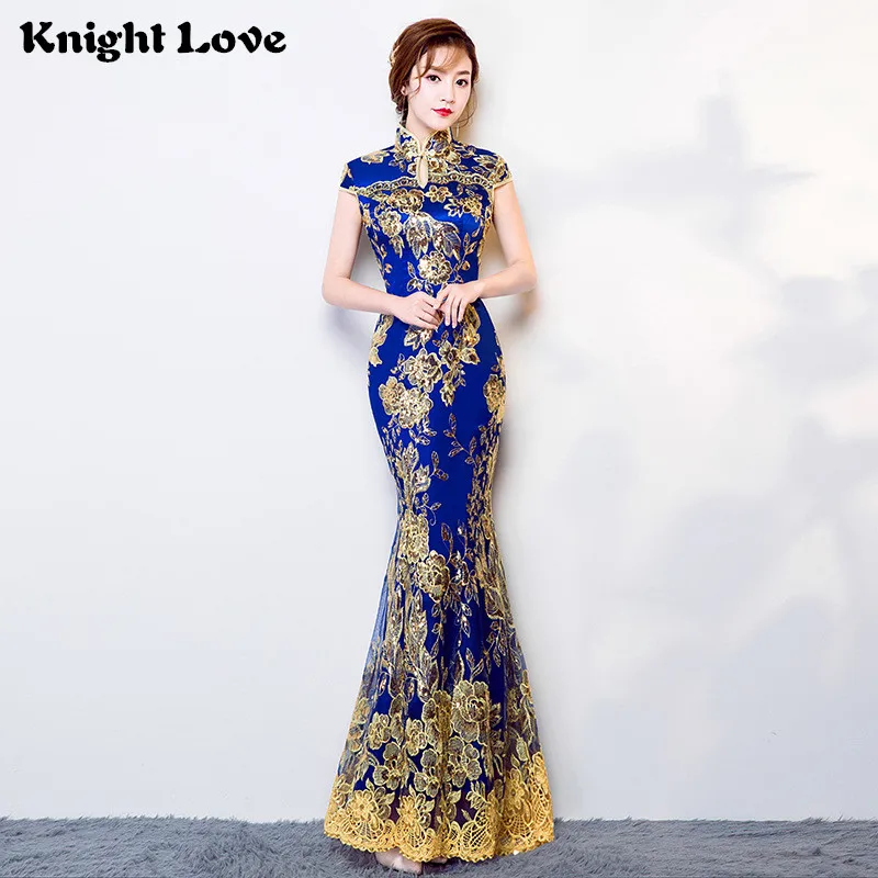 Новое китайское традиционное платье с короткими рукавами кружева женские тонкие Cheongsam вышивка свадебное платье длинное Ципао вечерние