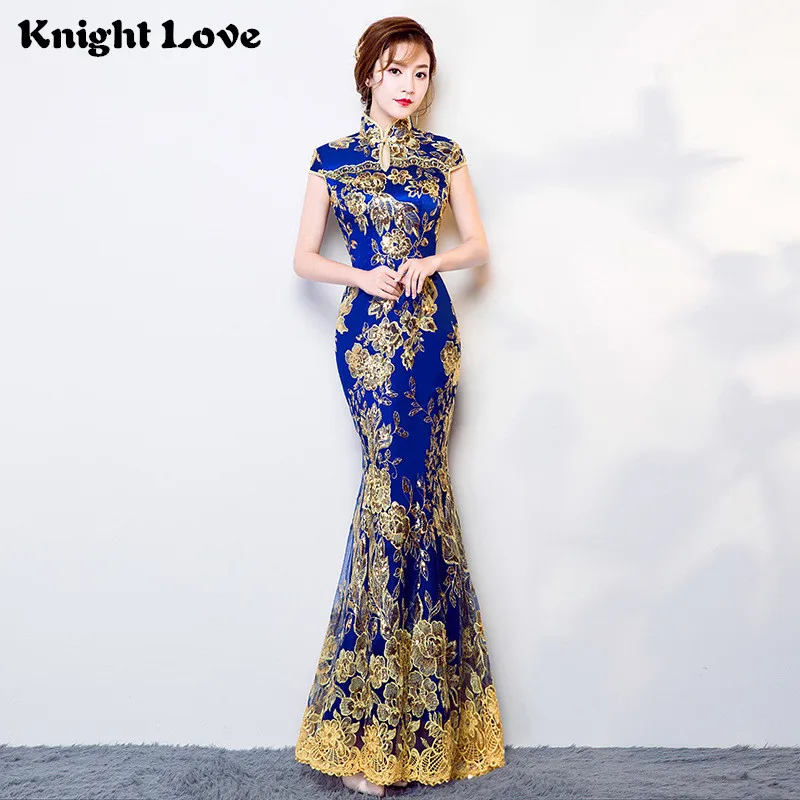 

New Chinese Traditional Dress Short Sleeves Lace Women's Slim Cheongsam Embroidery Wedding Dress Long Qipao Evening Dresses