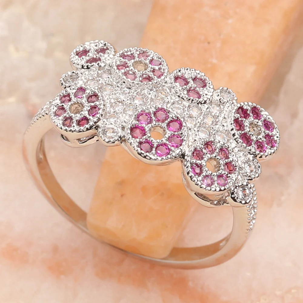 

Enchase Micro inlays Red Stone 2*2mm Semi-precious Stone Silver Cool For Women Ring Q2557