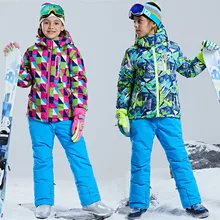 Зимняя одежда для мальчиков и девочек; водонепроницаемый ветрозащитный детский лыжный костюм; Лыжная куртка; брюки; Детское пальто для сноуборда и брюки; костюм для сноуборда