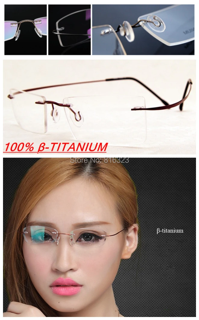 女性チタン眼鏡フレーム赤縁なしメガネクリアレンズ女性の眼鏡 Female Eyeglasses Womens Titanium Eyeglassesglasses Clear Lens Aliexpress