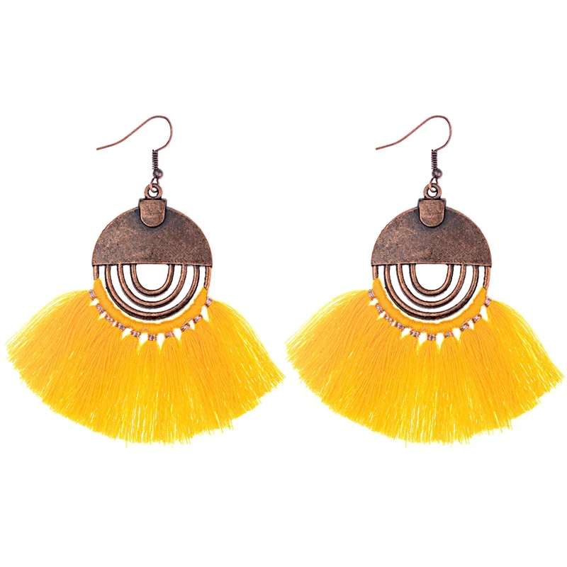 

Fashion Yellow Bohemian Statement Tassel Earrings Oorbellen 2019 Blue Fringe Drop Earrings Vintage Red Earrings For Women