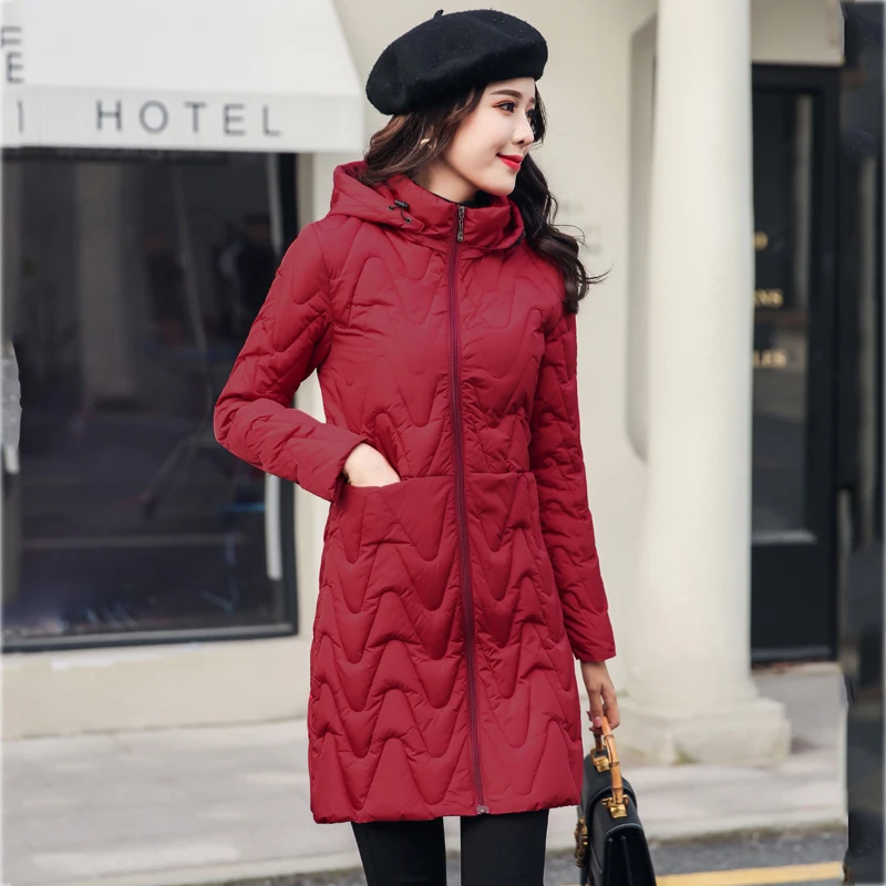 Женская зимняя куртка повседневная с капюшоном Тонкая однотонная верхняя одежда женское пальто Длинная парка Chaqueta Mujer Invierno