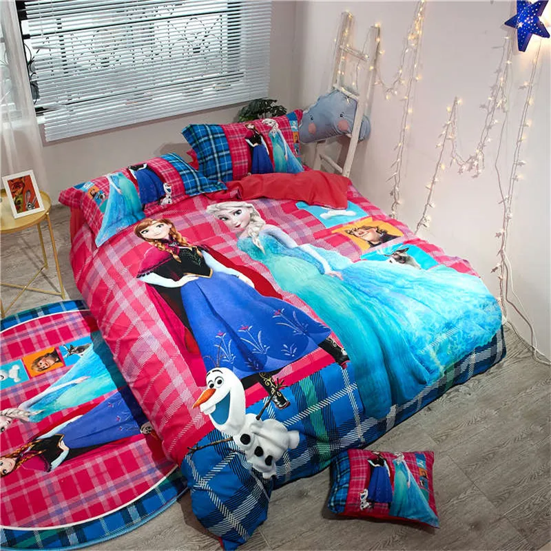 

princess pink Frozen bedspreads girl baby home textile linens Elsa duvet cover solid color flat sheet single queen size beddings