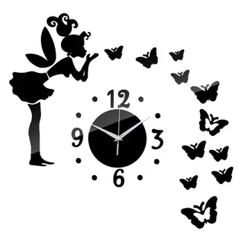 

\Sticker Mirror Clock Sticker DIY Butterfly Pattern Kids Children Room Decorative Wall Clocks Relogio Parede Living Room 50ZB160