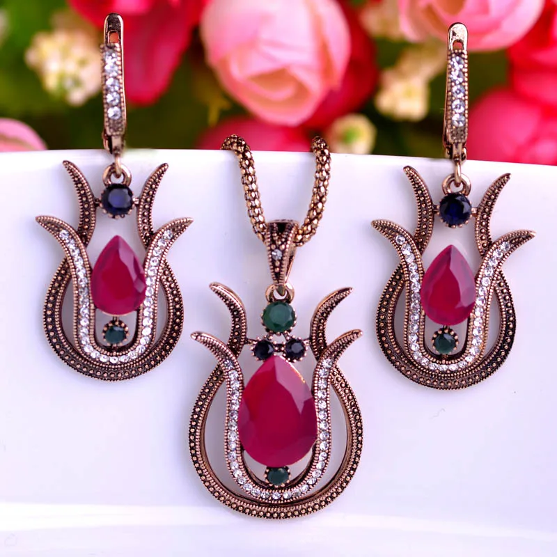 Vintage Turkish Tulip flower Jewelry Set For Women Sieraden Sieradensets 