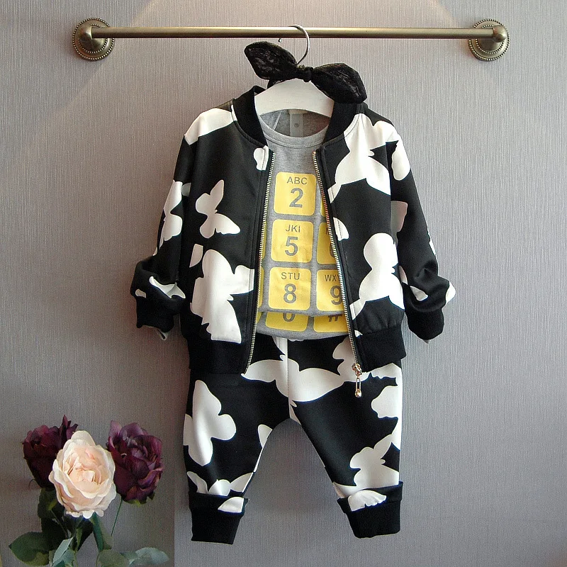 

2017 new brand children clothing set long sleeve butterfly printed boys sports suit casual baby boy sets top jacket+harem pants