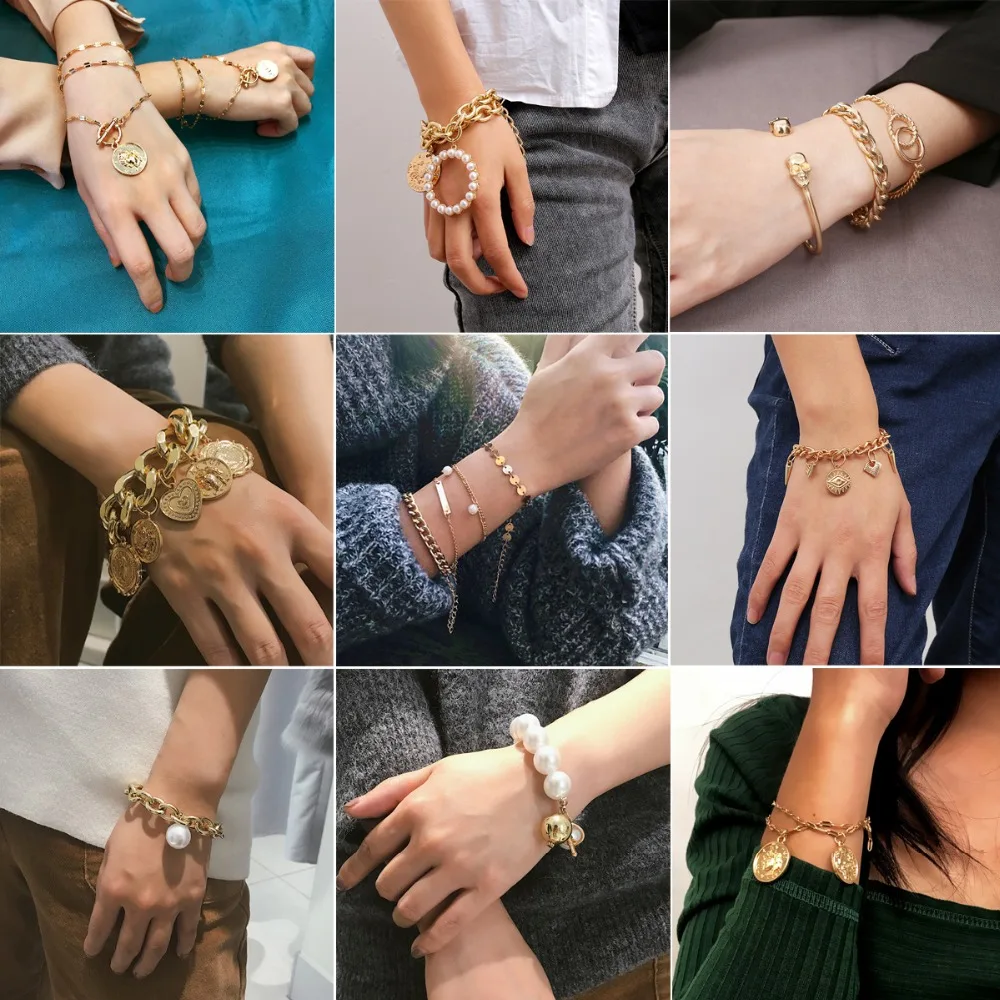 

Fashion Bohemian Bracelets For Women Fashion Jewelry Pearl Bead Chain Charms Bracelets Bangles Femme Wedding Vintage Jewellery