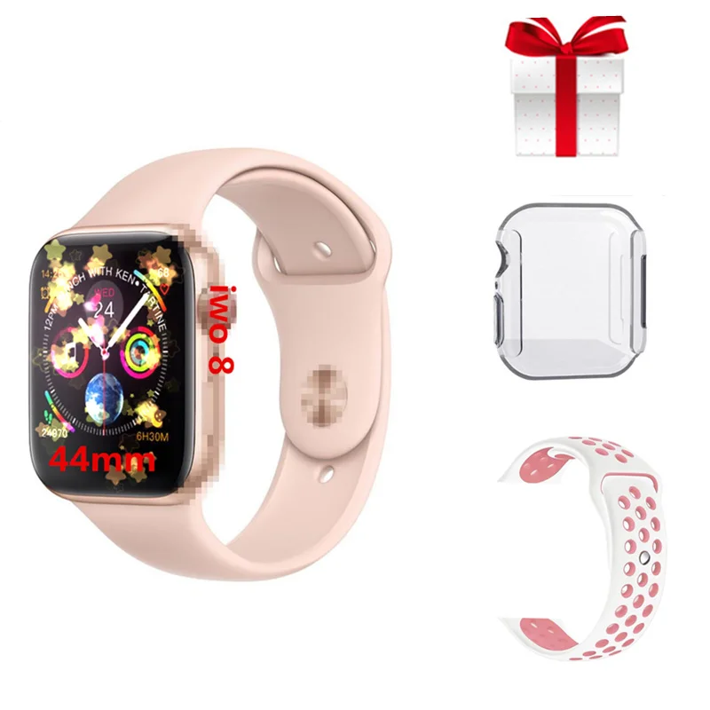 

smart watch IWO8+belt+screen case rose gold smartwatch iwo 8 heart rate ECG pedometer can reject answer call for iphone android