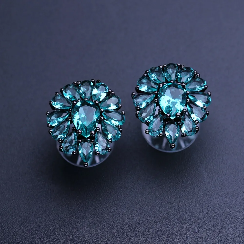 Fashion Jewelry Full Light Green Stone Stud Earrings Flower Shape