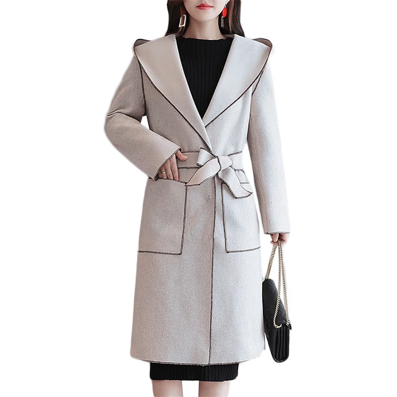 Hiver Haute Pardessus Populaire B1012 Femmes Nouvelles Long Double Laine Manteau De Coréenne À Automne Black khaki Capuche face Qualité R0ZPXwq