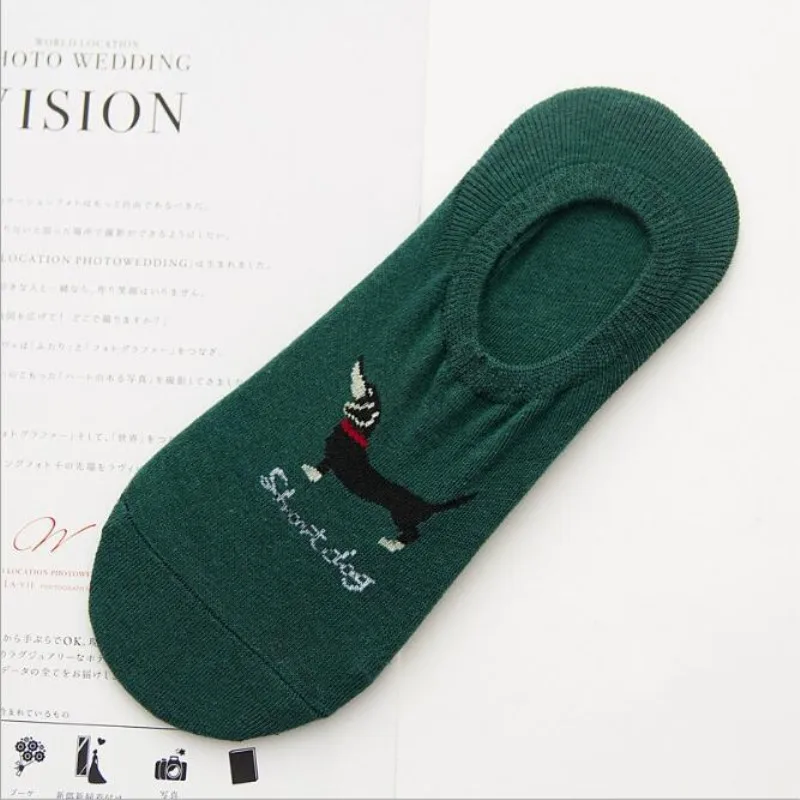 2 пар/лот; новые мужские короткие носки; удобные хлопковые носки с милой собачкой; короткие подарки на лодыжке; модные однотонные носки без показа - Цвет: Зеленый
