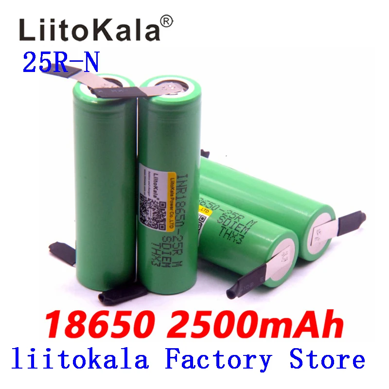 

2019 NEW 4PCS liitokala 2500mah 18650 lithium battery INR1865025RM 18650 2500 battery for electronic cigarette+Free shipping