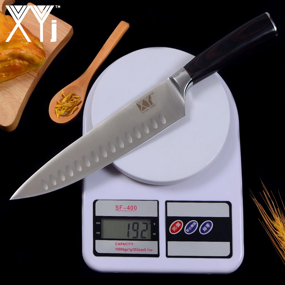 XYj 8 дюймов 7cr17 Нержавеющая сталь шеф повара Ножи Кухня Пособия по кулинарии