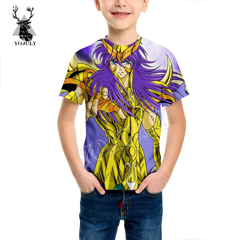 YOJULY/футболка с 3D принтом в стиле аниме «Сейя» Детская футболка с Короткими Рукавами Летняя модная повседневная футболка с круглым вырезом для малышей KT63