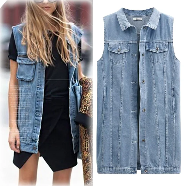 Women Plus Size Denim Basic Vest Waistcoat All Match Brief Sleeveless