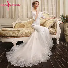 Beauty-Emily Vestido De Novia Bride Luxury Lace Mermaid Wedding Dresses 2017 White Boat Collar Half Sleeve Lace Up