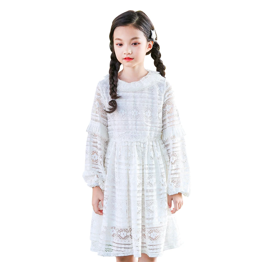 

spring white lace girls long sleeve dress age for 6 - 16 yrs teenage girls elegant princess dress 2019 summer kids party dress