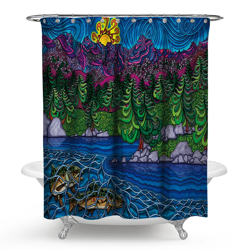 

Polyester Shower Curtain 3D Painted Fame Style Art Tree Shower Curtain Bath Screens Bath Scenery Waterproof Bathroom Curtain