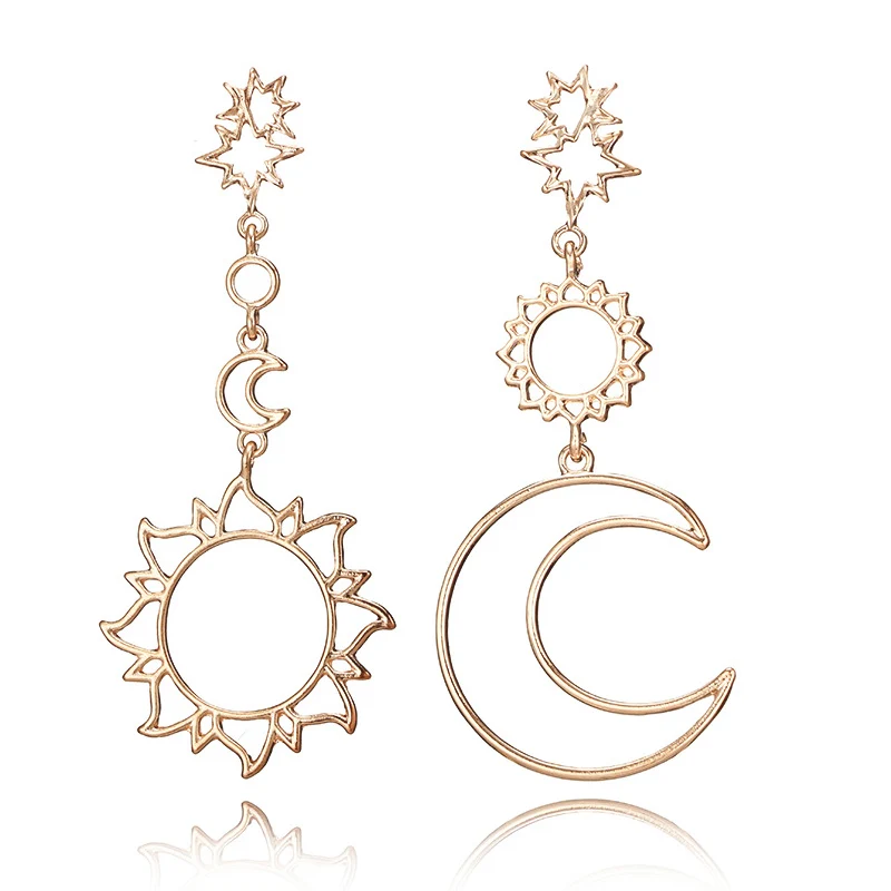 On Sale Rose Gold Geometry Earrings For Women Hollow Star Moon Drop Earring Bijoux Femme Gift Statement Jewelry New eardrop