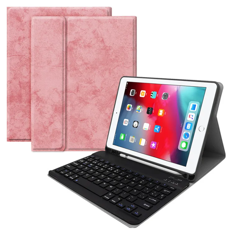 Spanish keyboard For iPad 7th 10.2 Case Bluetooth Keyboard W Pencil holder Smart Leather Cover For iPad 7th 10.2 Case - Цвет: Pink-SP