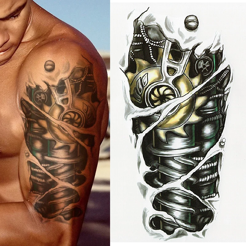 

individuality waterproof temporary tattoos paper for men metal mechanical arm design large tattoo sticker