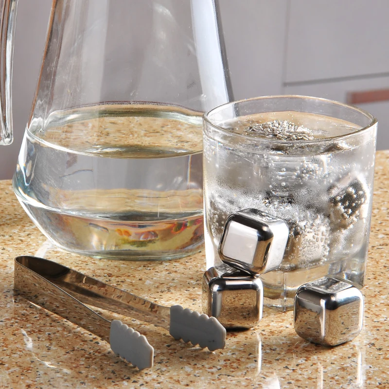 6 Pcs/Lot Cube Whiskey Stones 27mm 304 Stainless Steel Rock Wine Beer Tasting Ice Stone Bar Christmas Gift Cooler Send In PP Box