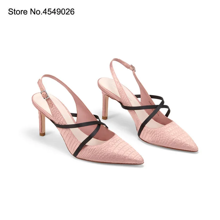 

2019 Brand New CK Women Shoes High Heel Women Shoes Matching Shoes and Bag Set Pointed Toe Lace-Up High (5cm-8cm) Basic Silk