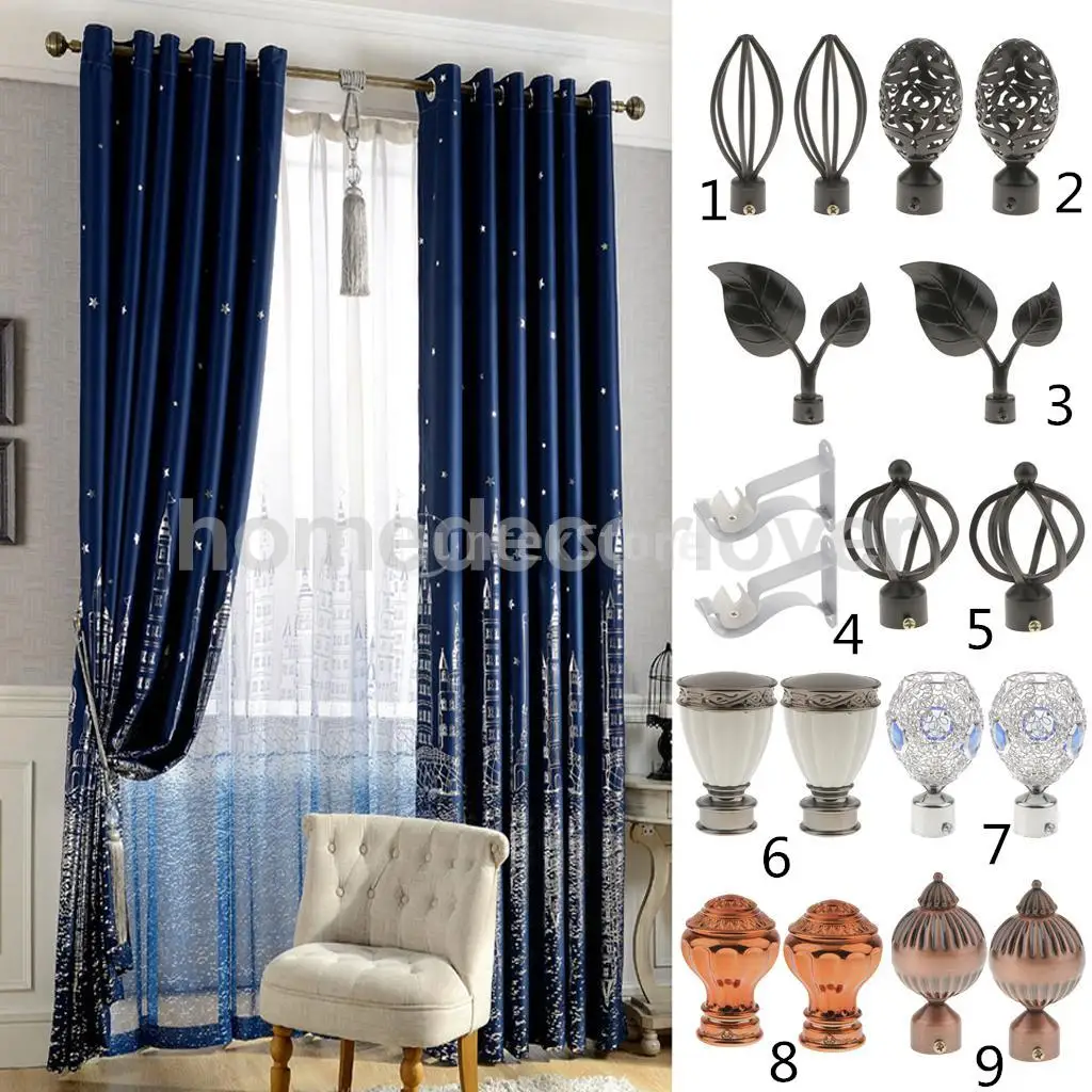 2Pcs Decorative Elegant Design Window Curtain Rod Ends Drapery Rail Pole Heads Caps Fit 19/22/28mm Inner Diameter Rods 