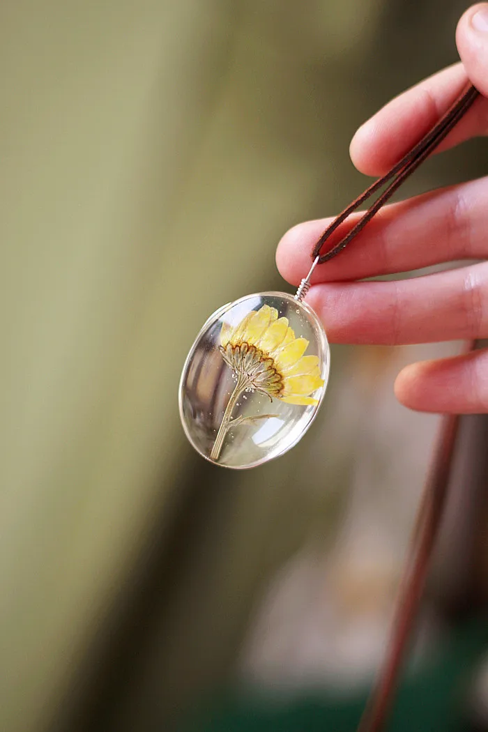 Оригинальное ожерелье из подсолнечника ручной работы с натуральными сушеными цветами длинное ожерелье s& Кулоны женское ожерелье