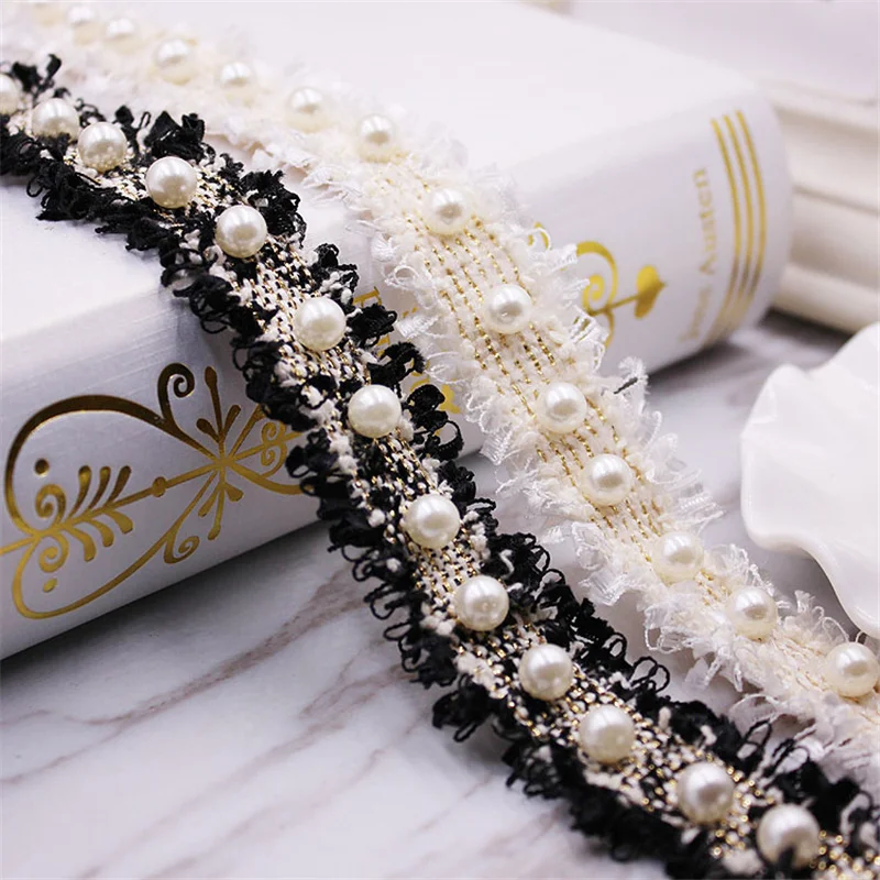 

1 yard/Lot Nylon Gold Pearl Beaded Lace Trim Vintage Embroidered Lace Ribbon Fabric Handmade Costume Dress Sewing Lace Supplies