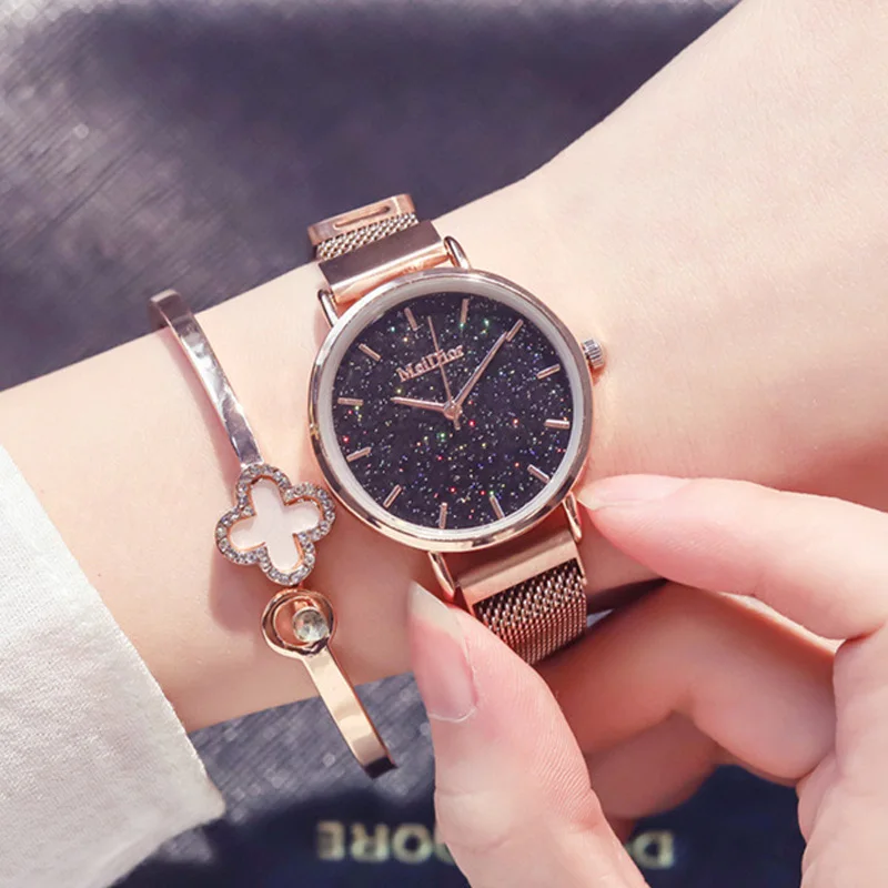 

Fashion Casual 2019 Ladies Watch Luxury Rose Gold Women Starry Sky Clock Magnetic Mesh Female Wristwatch Roman Numerals Gift