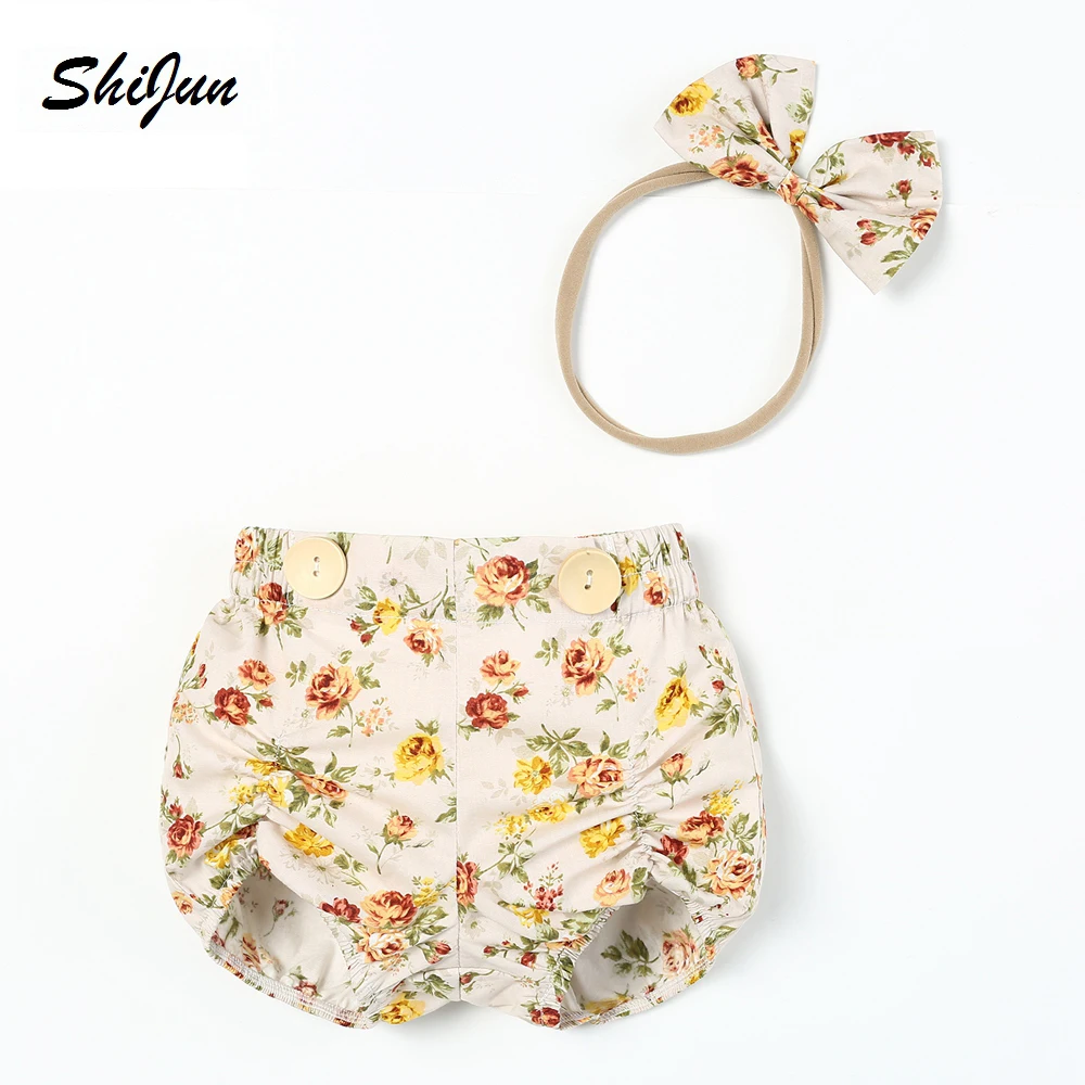 

My Little One 2019 Summer 2019 Summer Vintage Floral Pucker Shorts Baby Girl Shorts Set - Beige