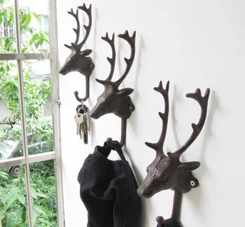 

Free Shipping! Antique Iron Casting Lucky Deer Wall Hook Vintage Decorative Wall Hanger Metal Coat & Hat Hanger Bar & Home Decor