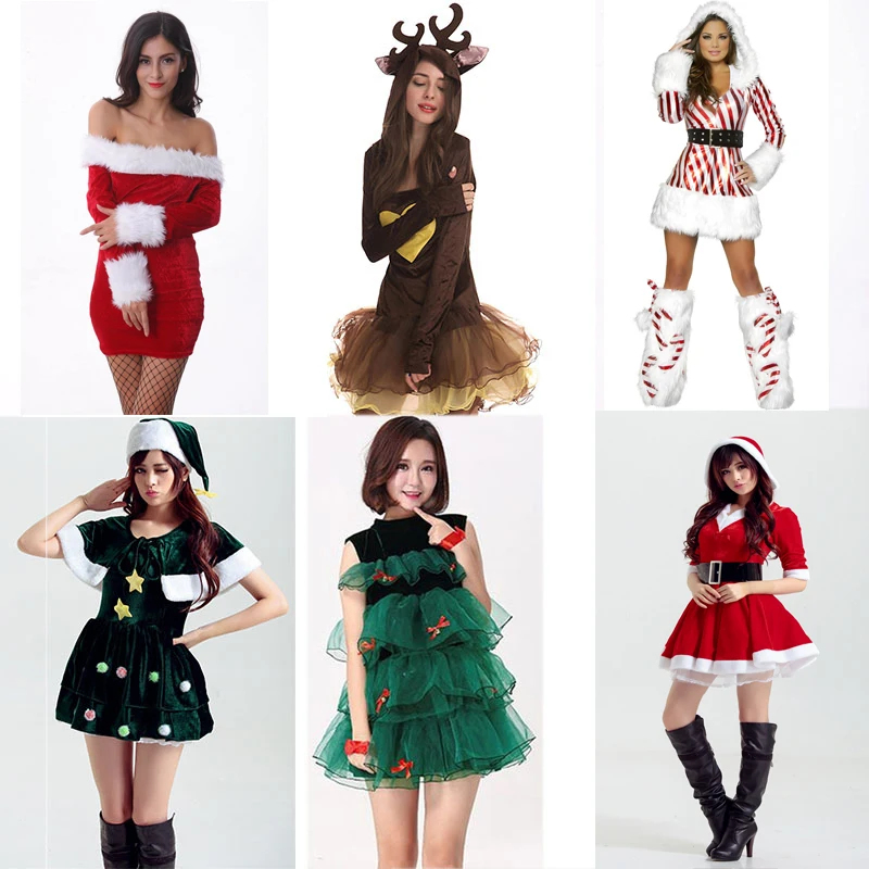 

Adult Women Christmas Dress Winter Xmas Tree Deer Snowman Sexy Lolita Red Green Party Cosplay Sexy Halloween Costumes Clothes