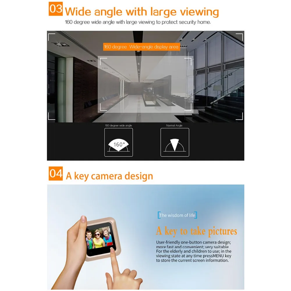 DANMINI 2," ЖК-дисплей цветной экран электронный дверной звонок 160 градусов глазок дверная камера дверной звонок домашняя камера безопасности