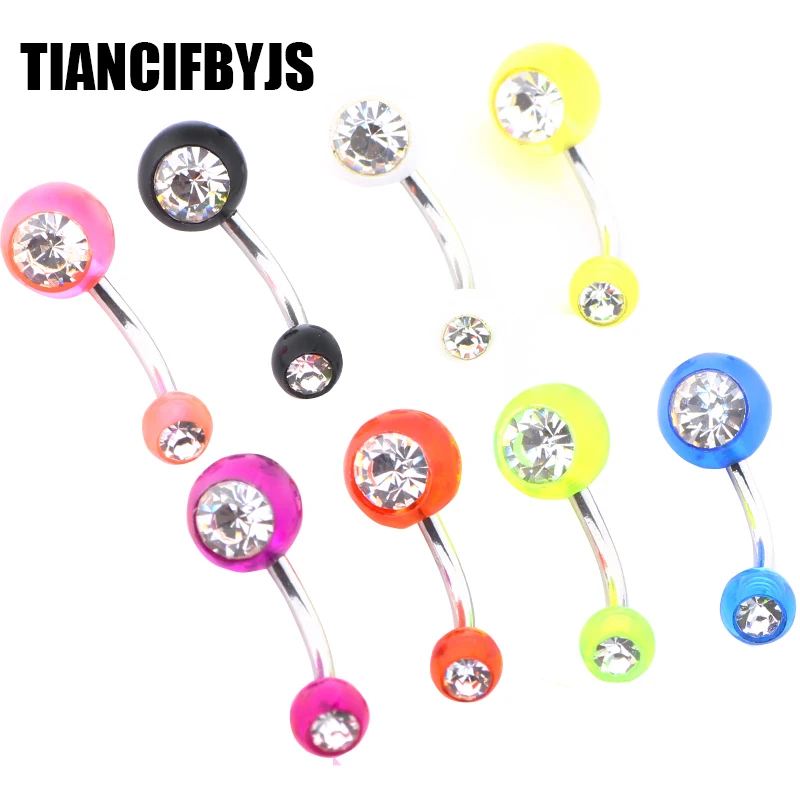 TianciFBYJS Belly Ring 2017 Acrylic Body Jewelry Navel Bar Double Gem