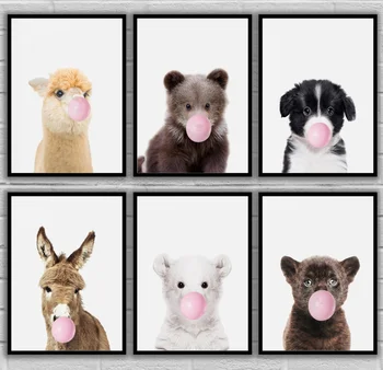 

Bubble Chewing Gum Giraffe Alpaca Baby Bear Border Collie Donkey Black Panther Posters Canvas Art Painting Wall Art
