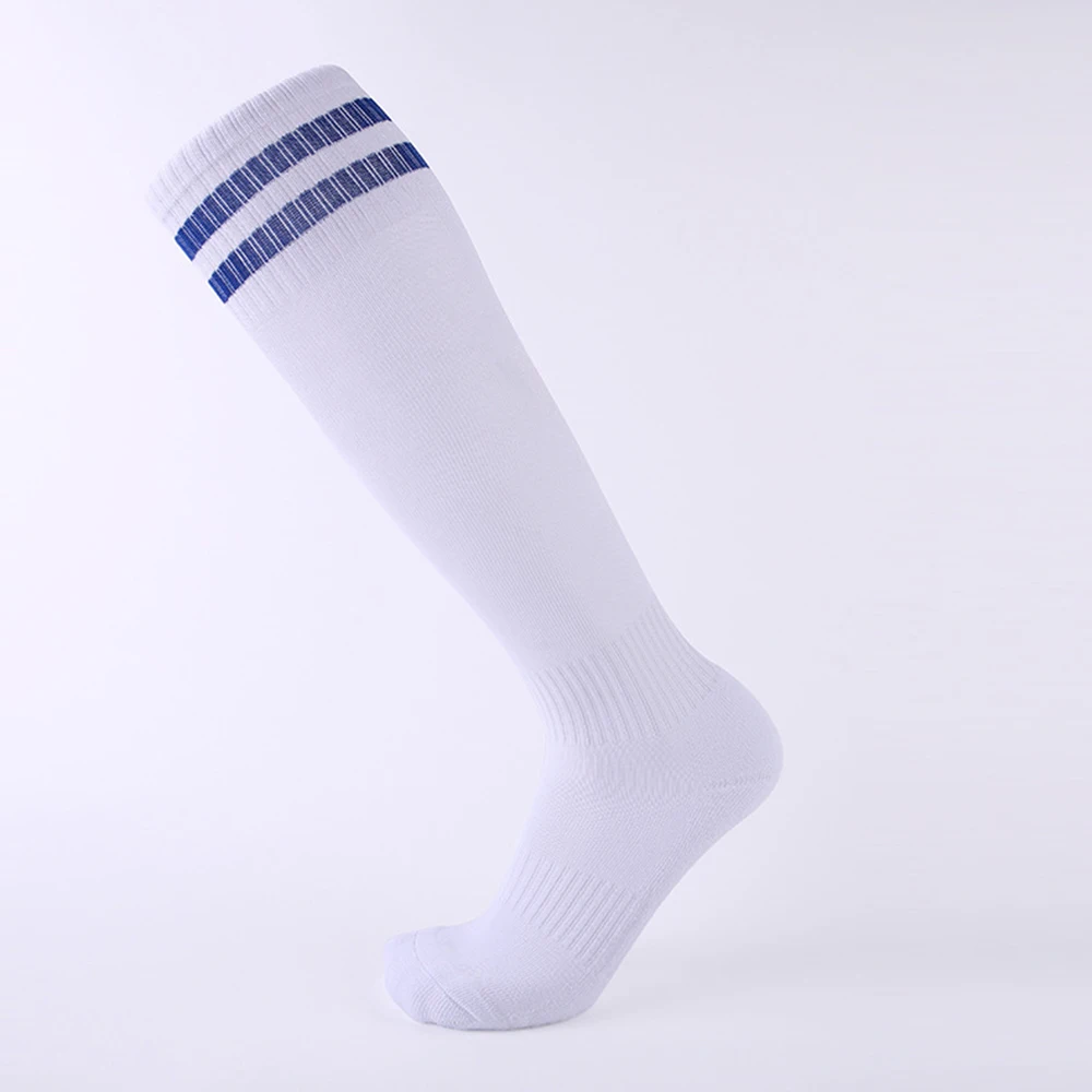 Брендовые футбольные носки для велосипеда, футбола, кемпинга, бега, велоспорта, длинные спортивные носки, профессиональные мужские футбольные гетры выше колена для взрослых - Цвет: white mix blue