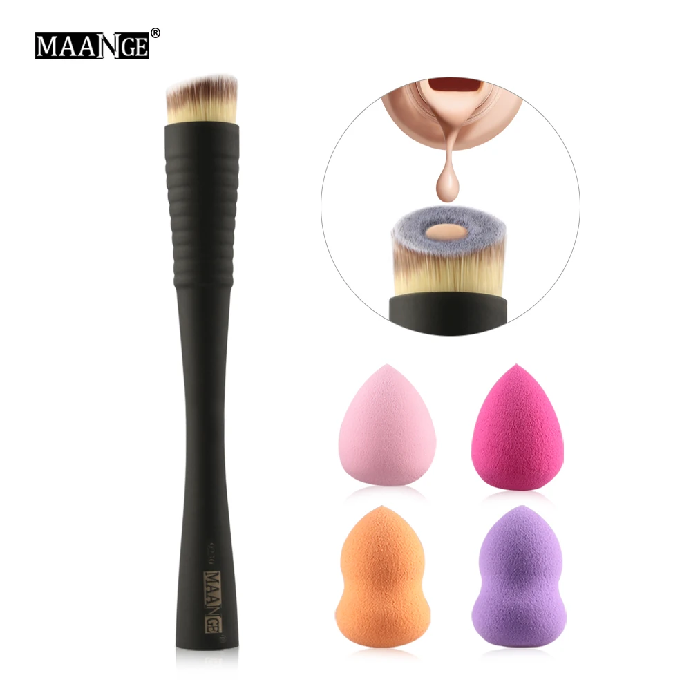 

1Pcs Foundation Makeup Brush + 4pcs Sponge Puff BB CC Cream Powder contour soft Cosmetics Beauty Essential Make Up Brush Tools